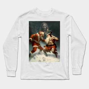 True Christmas: Jesus Christ Observes the Epic Battle Between Santa Claus and Krampus Long Sleeve T-Shirt